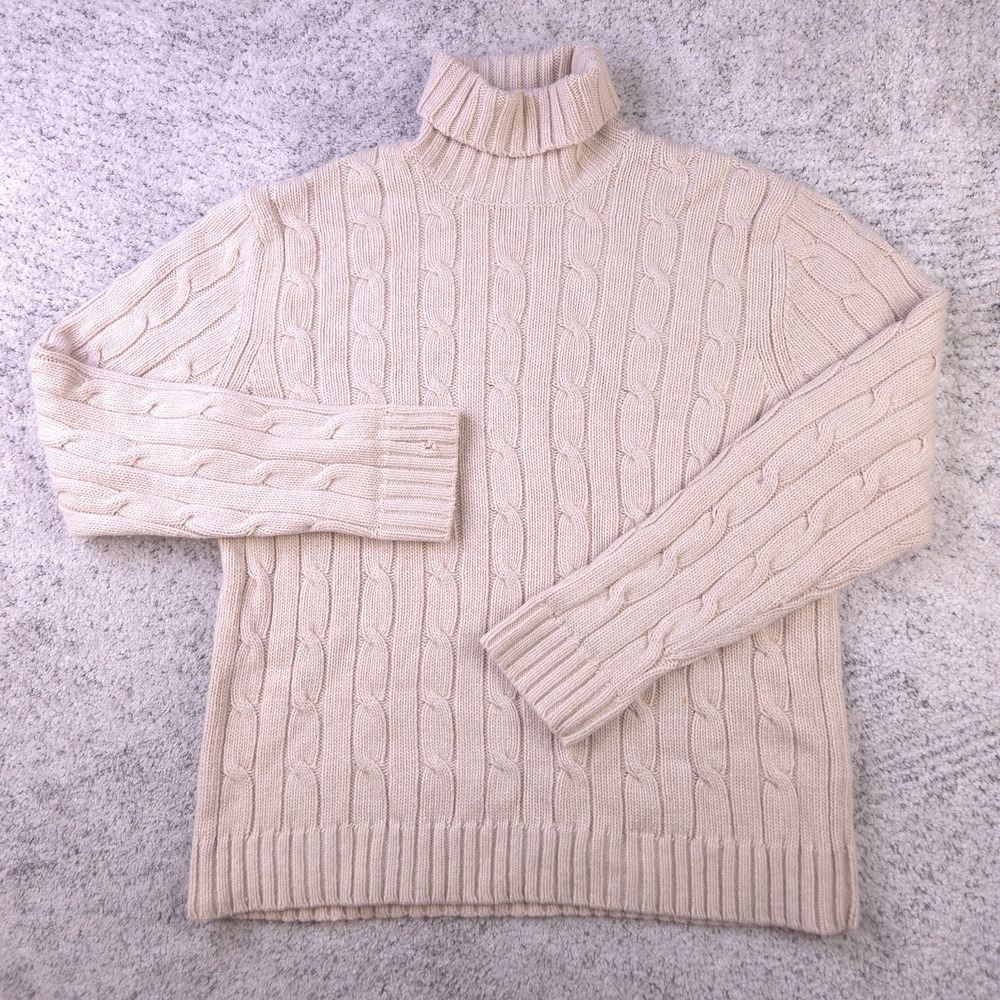 Banana Republic Luxury Cashmere Blend Cable Knit Turtleneck Sweater Beige Large